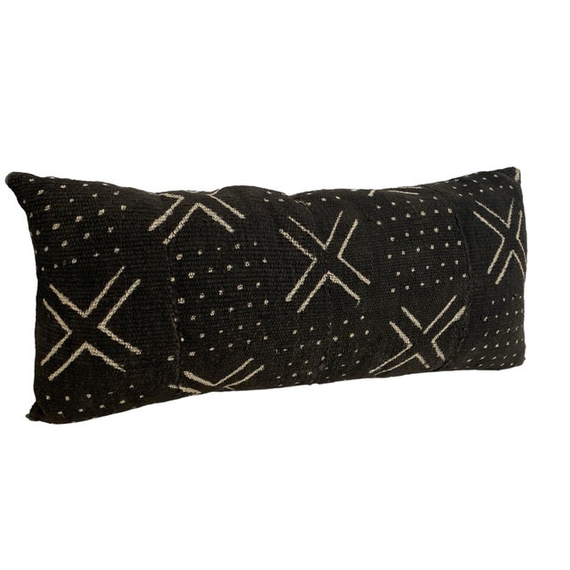 African Vintage Black & White Mud Cloth Lumbar Pillow Mali 19" W For Sale - Image 4 of 5