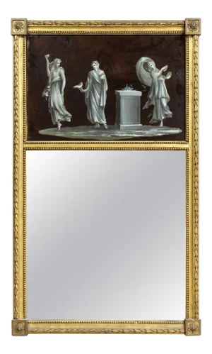 Dutch Neoclassic Giltwood and Reverse Painted Mirror
