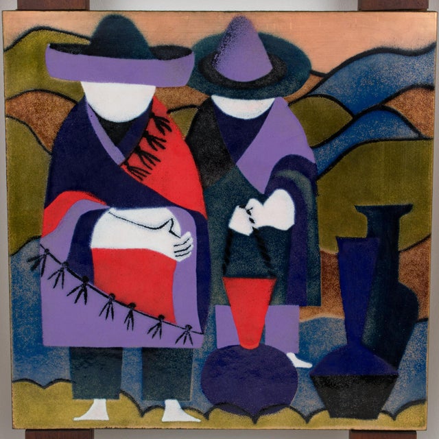 1950s Judith Daner Enamel Artwork Wall Panels Set, the Mexicans, 1950s, Set of 2 Pieces For Sale - Image 5 of 17
