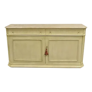 Late 20th Century French Provincial Style Marble Top Cream Painted Sideboard Buffet Media Cabinet