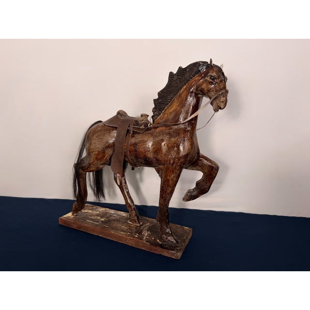 Early 20th Century Antique American Folk Art Composition Plaster Horse With Leather Saddle & Horsehair Tail For Sale - Image 5 of 11