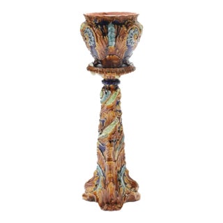 Late 19th Century Majolica Pottery Jardiniere and Pedestal For Sale