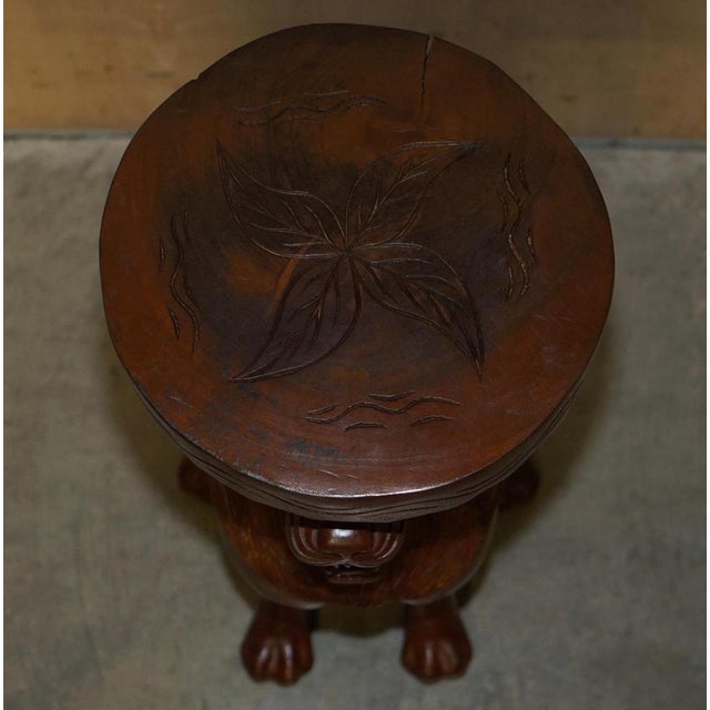 Set of Vintage Hand Carved Male Lion Stools with Ornate Decoration For Sale - Image 18 of 18