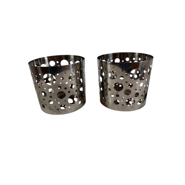 Set of Two Chrome Steel Candle Holders in Mid-Century Modern Style For Sale - Image 4 of 6