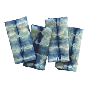 Rousseau Jade Green & Indigo Blue Abstract Pattern Hand Dyed Linen Napkins- Set of 4