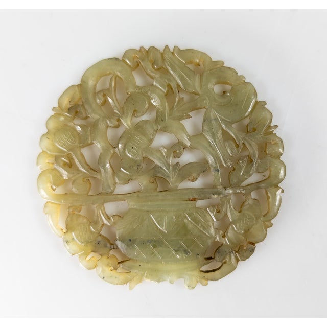 19th Century Chinese Carved Dark Celadon Green Jade Pendant Plaque For Sale In New York - Image 6 of 12