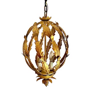 1960s Gilt Iron Pendant Light For Sale