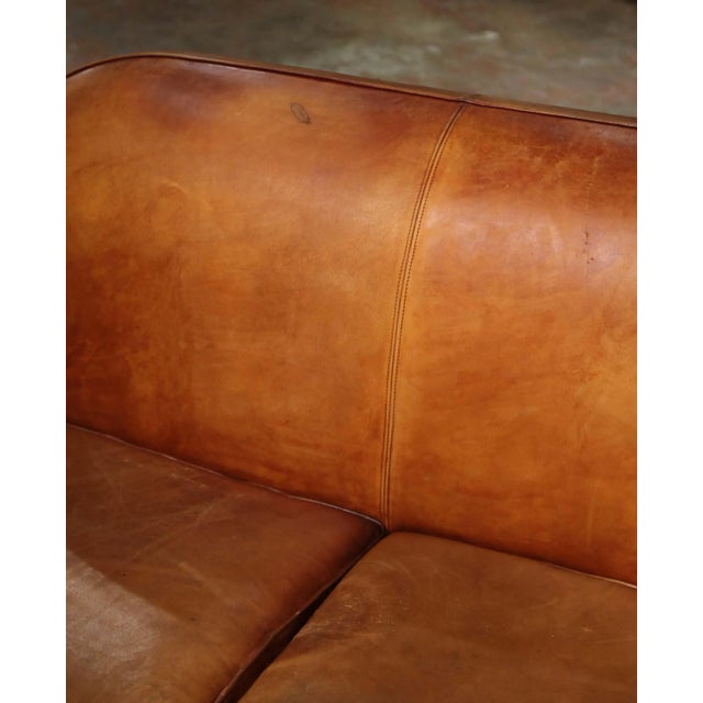 Animal Skin Early 20th Century French Art-Deco Brown Leather Two-Seat Club Sofa For Sale - Image 7 of 11