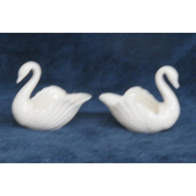 Late 20th Century Lenox Porcelain Swans Pair of 2 Figurines Miniature Trinket or Ring Dish 5205b For Sale - Image 5 of 9