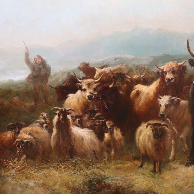 W. Watson, Herd of Cattle, Large Oil Painting on Board, 19th Century, Framed For Sale - Image 8 of 18