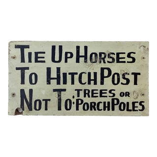 Early 1900s Hitching Post Wood Sign For Sale