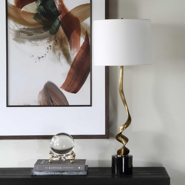 Modern Spiraling Cordless Brass Buffet Lamp For Sale - Image 3 of 6
