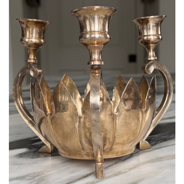 Solid Brass Mid- Century Centerpiece Candle Holder For Sale - Image 4 of 13