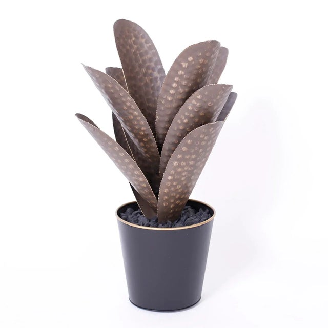 Mid-Century Modern Late 20th Century Faux Agave Plants in Metal Planters - a Pair For Sale - Image 3 of 7