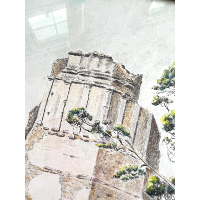 Vintage French Provincial Roman History Original Drawing of La Tour Magne in Nimes Southern France Signed by Artist Bonnefoi, Framed. For Sale - Image 4 of 12