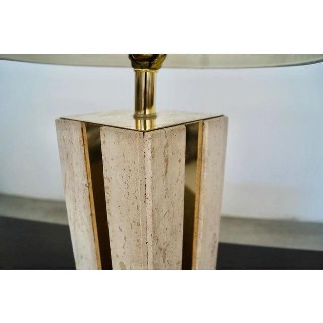 1970's Hollywood Regency Italian Travertine & Brass Table Lamp For Sale - Image 10 of 13