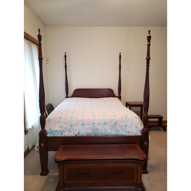 1980s Lexington LinkTaylor 4Poster RiceCarved Queen Mahogany Bed