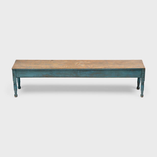 Early 20th Century Blue Painted Farmhouse Bench For Sale - Image 4 of 6