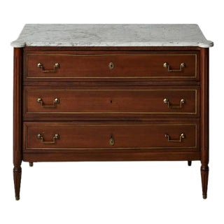 19th Century Belgian Louis XVI Mahogany and White Marble Top Three-Drawer Chest For Sale