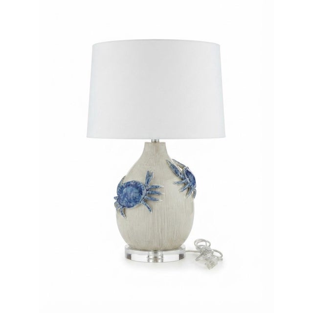Italian Vintage Italian Ceramic Table Lamp With Sculpted Blue Crabs on Acrylic Base For Sale - Image 3 of 12