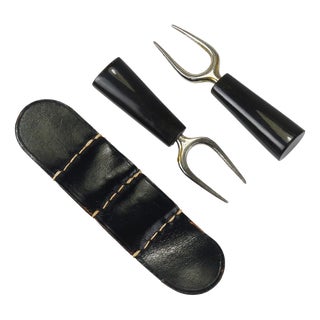 Brass Corn Cob Skewers with Leather Holders attributed to Carl Auböck, 1930s, Set of 2 For Sale