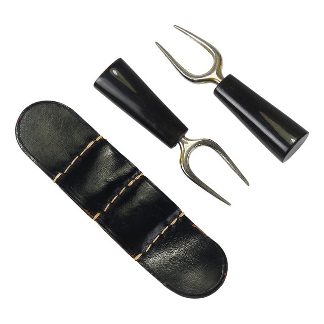 Brass Corn Cob Skewers with Leather Holders attributed to Carl Auböck, 1930s, Set of 2 For Sale