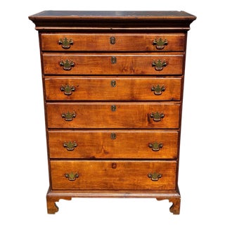 Antique New England Chippendale Chestnut Six Drawer Tall Chest on Bracket Feet For Sale