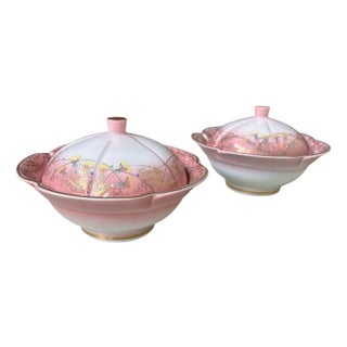 Japanese Porcelain Kaiseki Bowls with Lids, 1970s, Set of 2 For Sale
