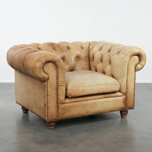 Large Chesterfield Club Chair in Cowhide Leather For Sale - Image 14 of 14