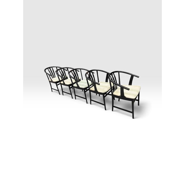 1970s Set of Five Vintage Hungarian Black Lacquer Bentwood Armchairs For Sale - Image 5 of 12