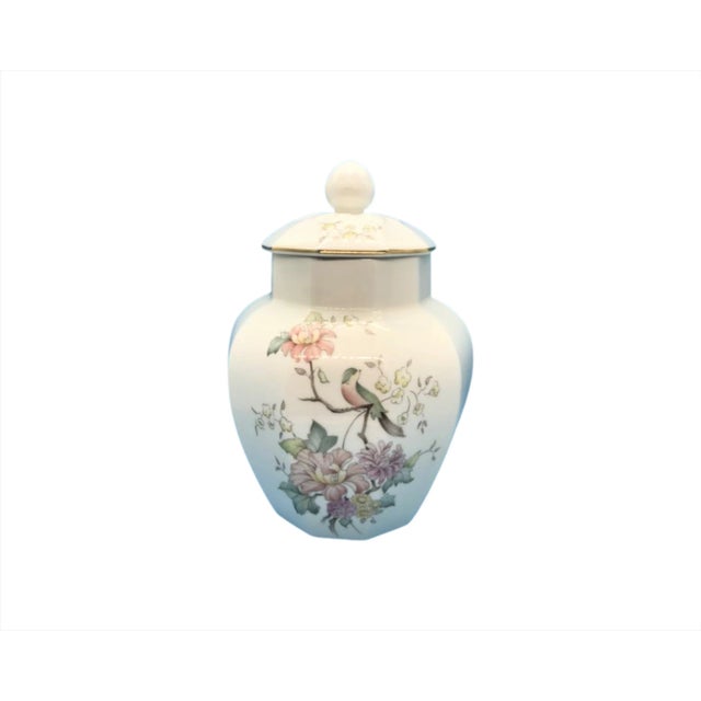 Royal Doulton Ginger Jar 1985 Mystic Dawn pattern. Flowers and birds design in pastel colors. Decagon (10 Sided) shape....