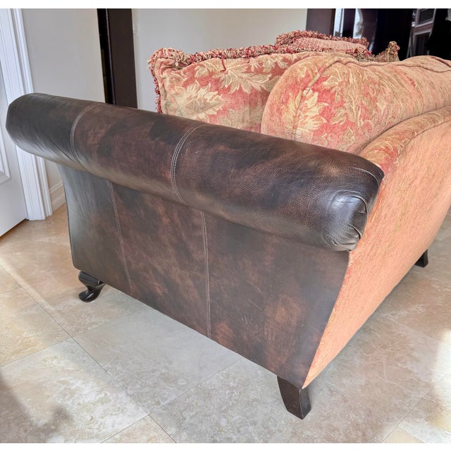 Brown Bernhardt Sofa, Loveseat and Ottoman Coffee Table, Matching Set in Brown Leather With Fabric Seat and Back Cushions For Sale - Image 8 of 12