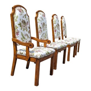 Vintage Hollywood Regency Floral Upholstered Dining Chairs, 1970s, Mid-Century Modern, Mid-Century For Sale