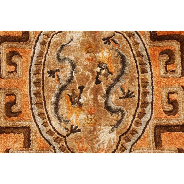 1980s Modern Small Rustic Coral Vintage Luxurious Silk Pile Chinese Dragon Rug For Sale In New York - Image 6 of 6