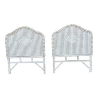 Vintage Twin White Wicker Headboards - a Pair For Sale