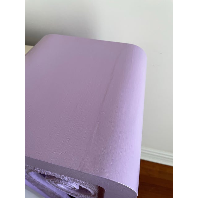 Purple 1980s Postmodern Sculptural Waterfall Pedestal With Cast Plaster Relief For Sale - Image 8 of 9
