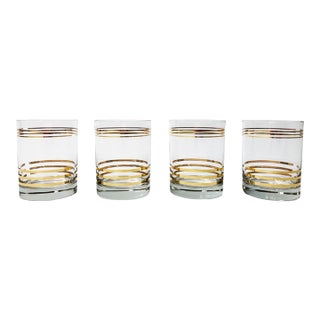 Vintage Mid Century Modern Style Gold Banded Lowball Glasses, Set of 4 For Sale