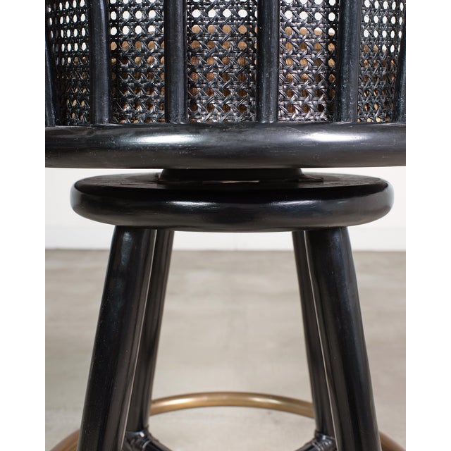 Pair of McGuire Lacquered Rattan Cane Swivel Barstools For Sale - Image 14 of 18