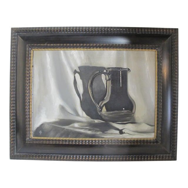 James Gillick Gothic Signed Framed Oil Painting Silver Pitcher Still Life For Sale