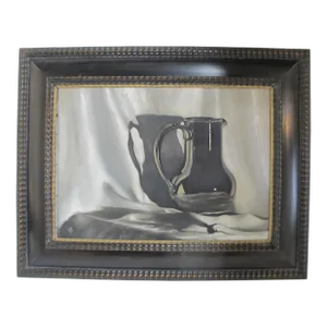 James Gillick Gothic Signed Framed Oil Painting Silver Pitcher Still Life