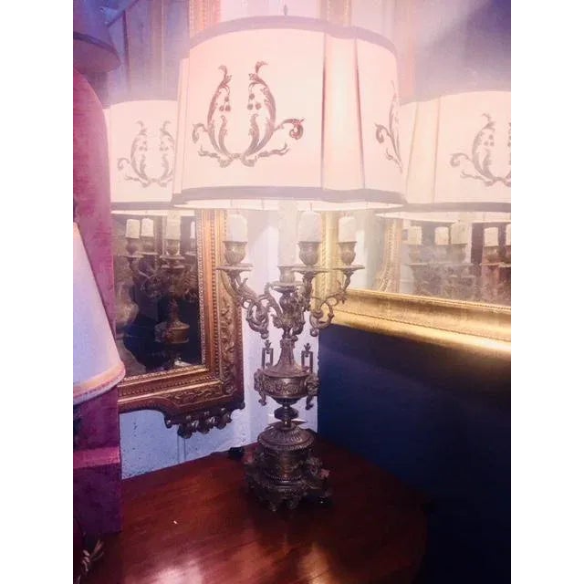 Fine Single 19th Century French Candelabra Converted to Lamp 34" H Base 8" W. 5" D