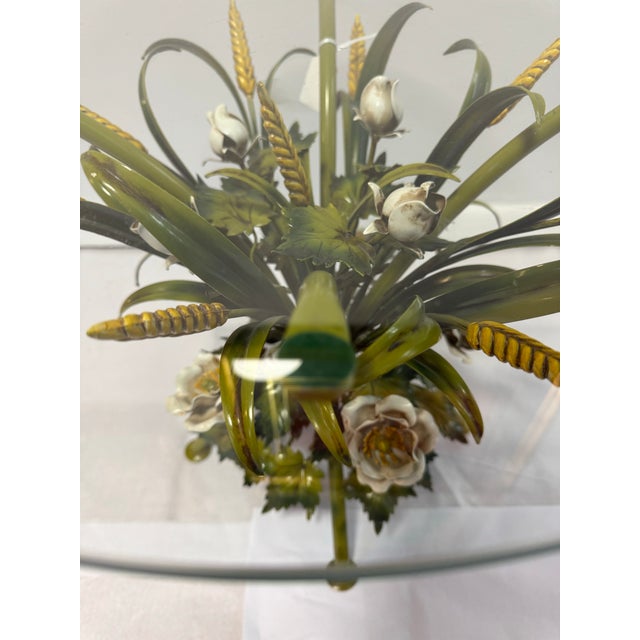 Glass Vintage Sculptural Italian Style Enameled Floral Coffee Table With Glass Top For Sale - Image 7 of 11