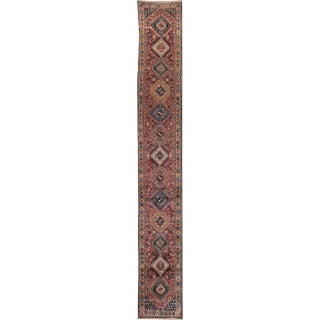 Antique Bakhtiari Handmade Geometric Red Wool Runner For Sale