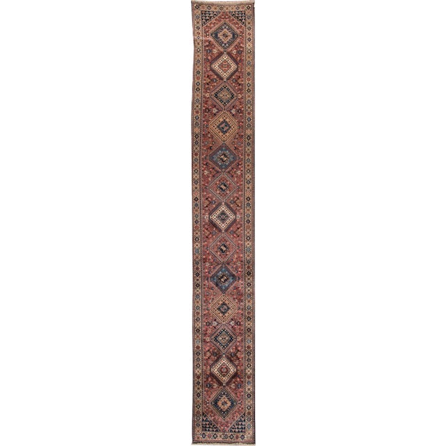 Antique Bakhtiari Handmade Geometric Red Wool Runner For Sale