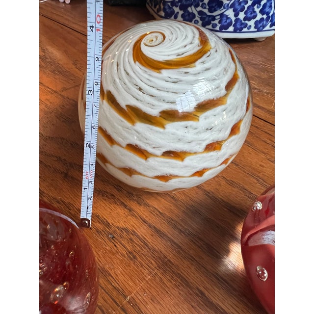 1970s 1970s Collection of Orange and Red Glass Paperweights- Set of 4 For Sale - Image 5 of 12