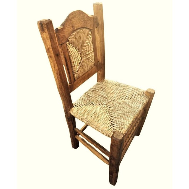 Early 21st Century Rustic Mexican Dining Chairs With Rush Seats Set