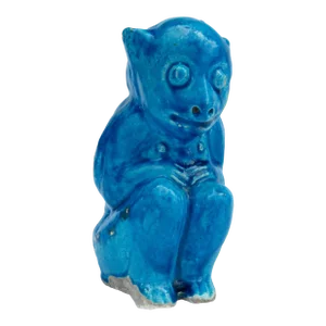 C.1890's-1910. Asian Qing Chinese Cerulean Blue Crouching Mud Monkey Roof Top Tile Accent Detail Figurine Piece