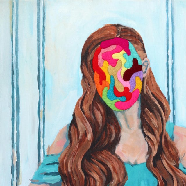 Iqi Qoror's surreal figurative paintings are arresting in their earthy palettes offset by pops of fluorescent textile...