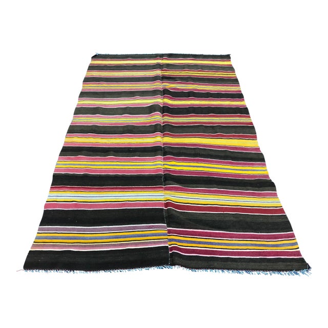 1960s Vintage Bohemian Turkish Traditional Stripe Kilim Rug- 4'9" x7'9" For Sale