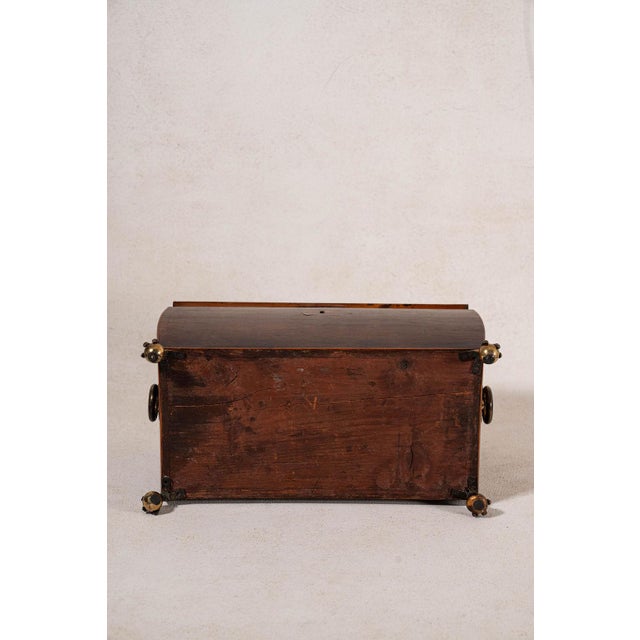 Early 19th Century Georgian Rosewood Tea Caddy With Brass Handles + Brass Claw Feet | Original Fittings + Green Interior For Sale - Image 10 of 10
